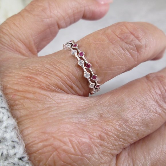 Dainty 925 Sterling RUBY Eternity Ring>925 RUBY Ring,Sterling Ruby Ring,925 ring - Picture 3 of 6